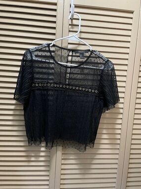 Forever 21 Black Sheer Dot & Eyelet Short Sleeve Blouse